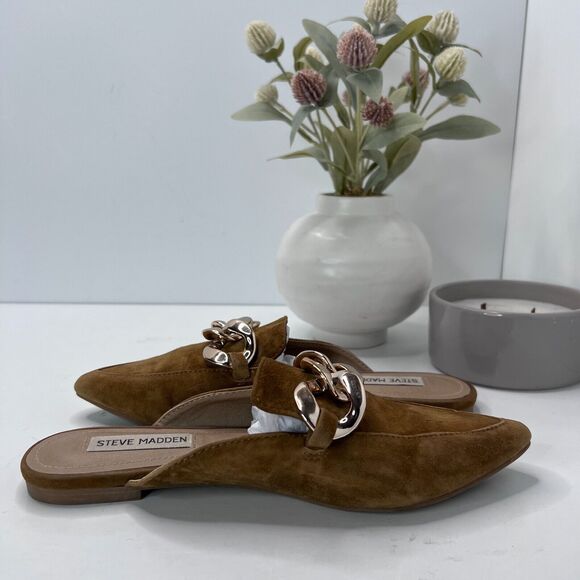 Steve Madden Finn Suede Chain Embellished Pointed Toe Mule Cognac Women's 6.5M - Picture 7 of 9